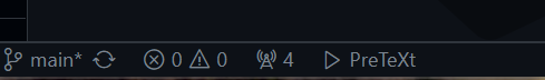 The PreTeXt button on the bottom status bar, shown as an arrow followed by the word "PreTeXt".