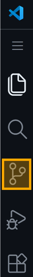 The Source Control panel in VS Code, showing the branching-diagram icon on the left rail, a list of changed files, a commit message text box, and a blue Commit and Sync button.